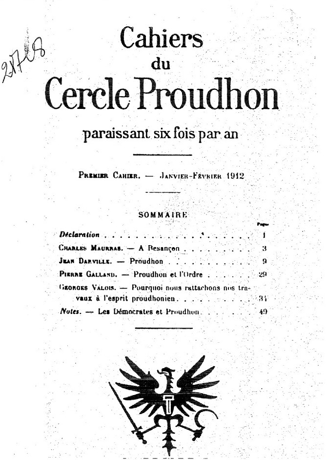 cahiers du cercle proudhon, cahier 1, 1912